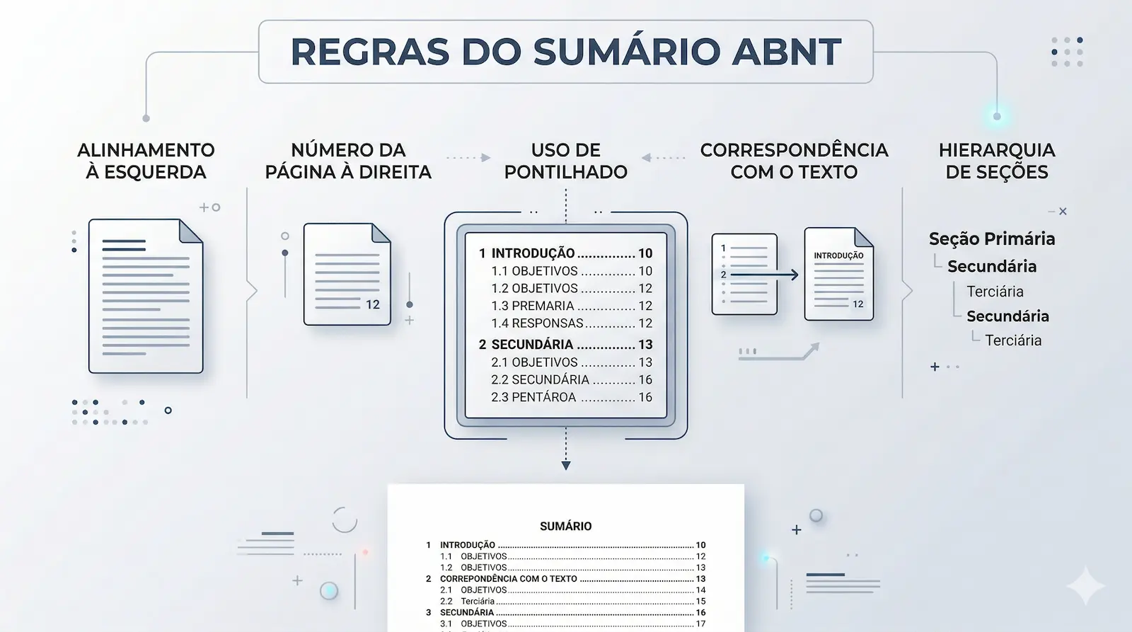 regras do sumário ABNT alinhamento pontilhado numeração de páginas e hierarquia de seções
