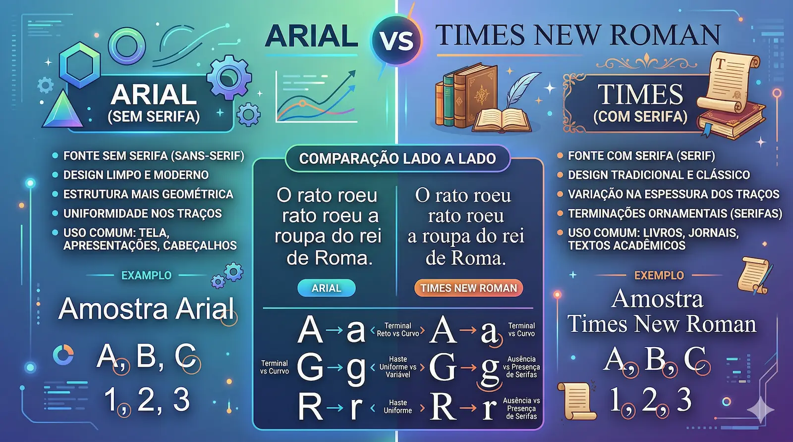comparação entre fontes Arial e Times New Roman em texto acadêmico ABNT