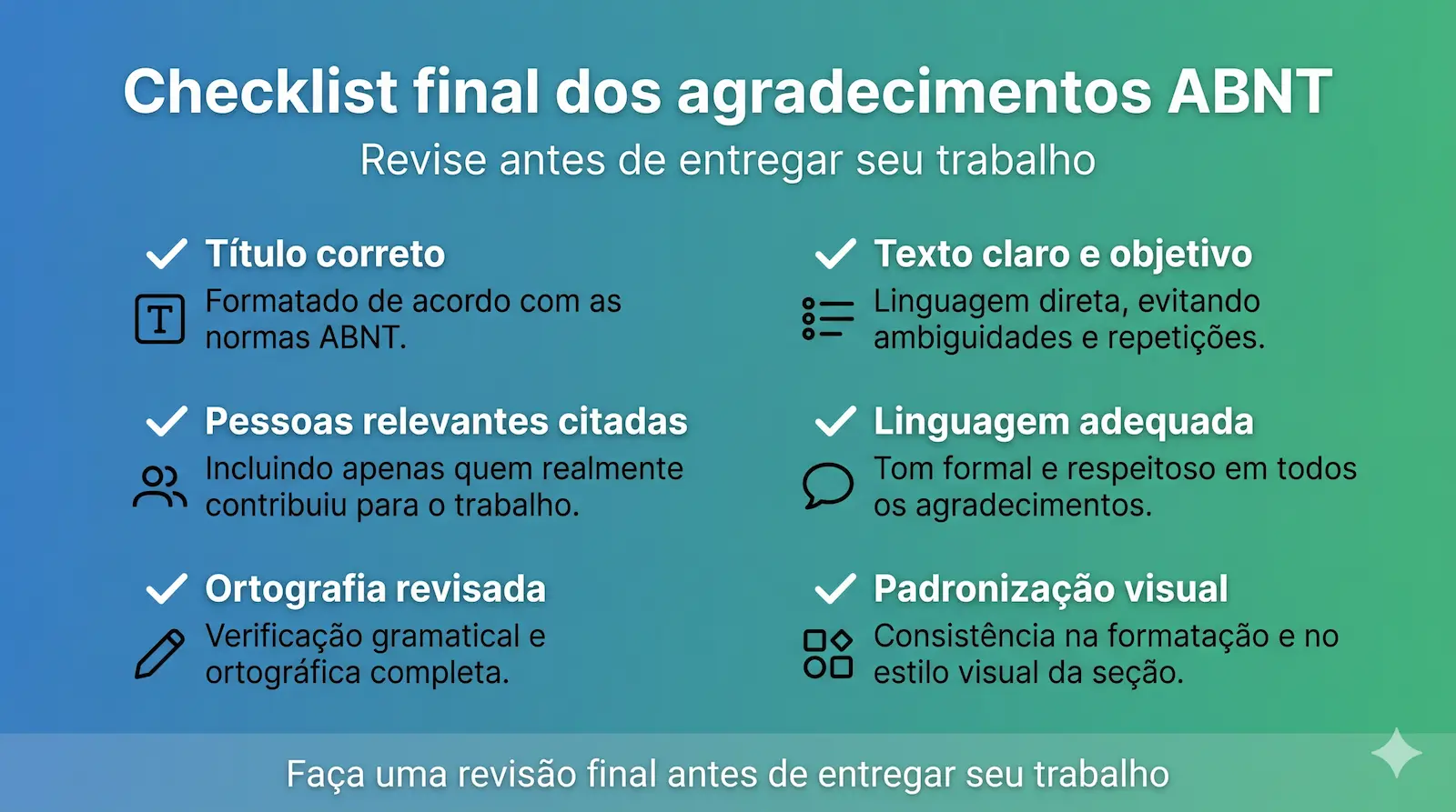 checklist de agradecimentos ABNT para revisar conteúdo e formatação