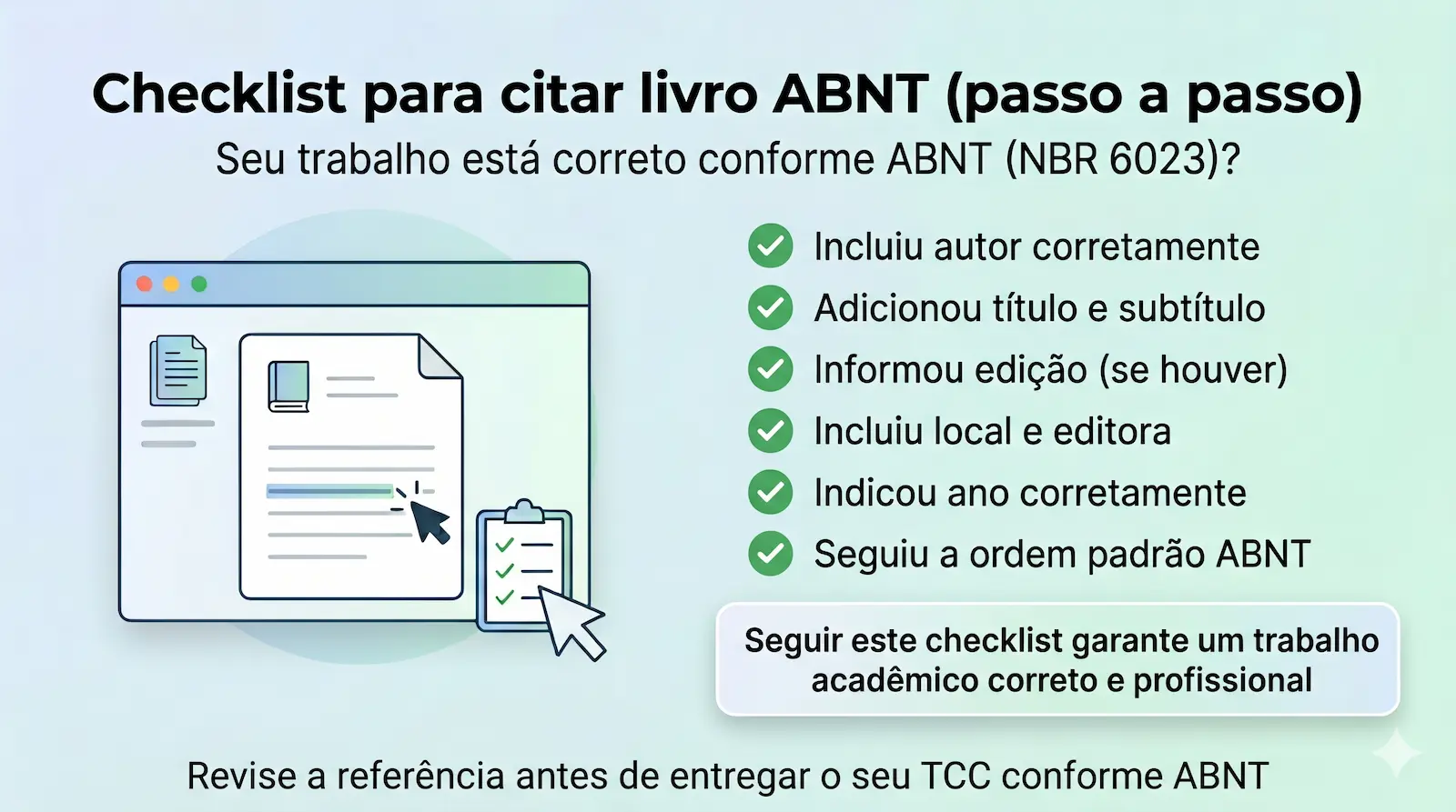 checklist de referência de livro ABNT com validação dos elementos obrigatórios