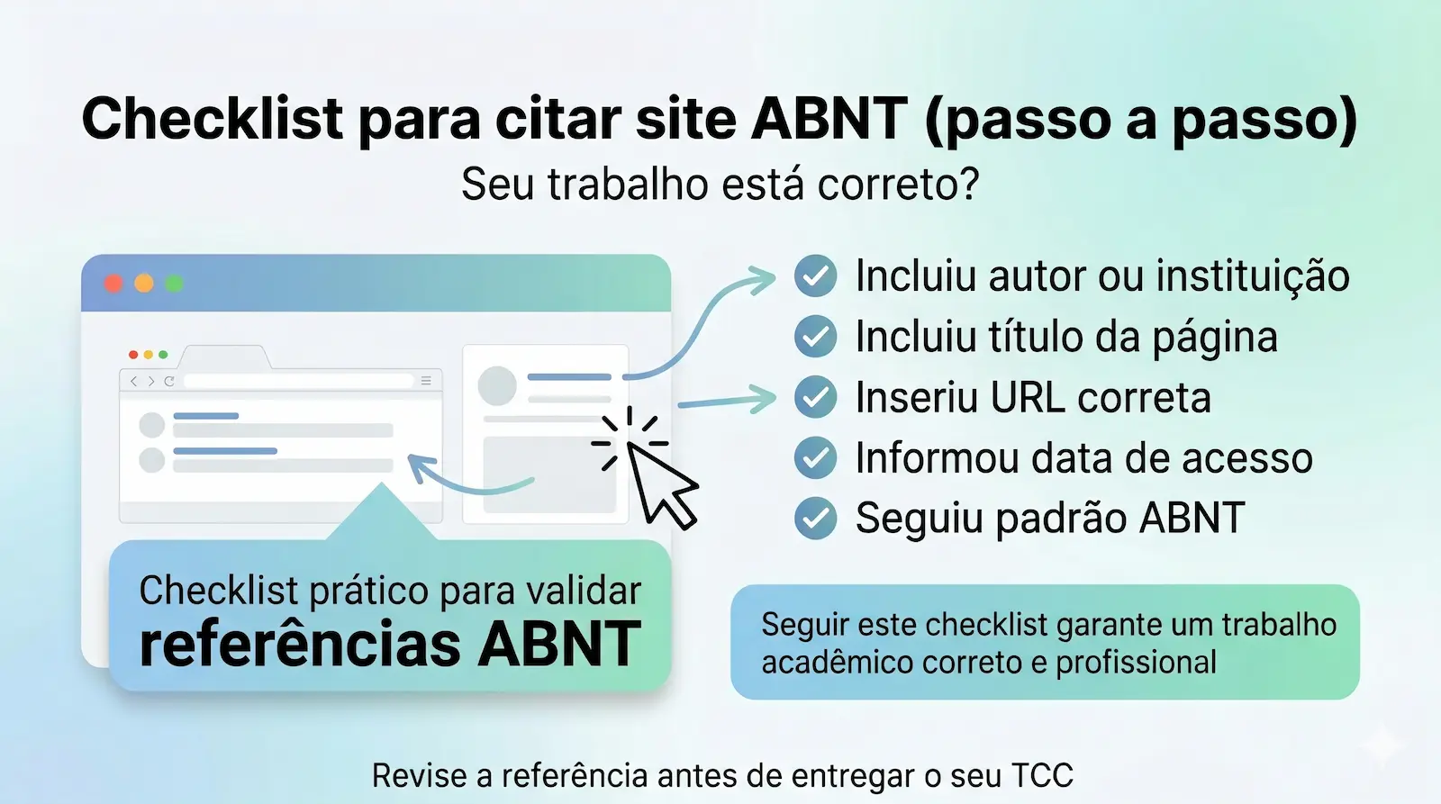 checklist de citação de site ABNT com validação dos elementos obrigatórios