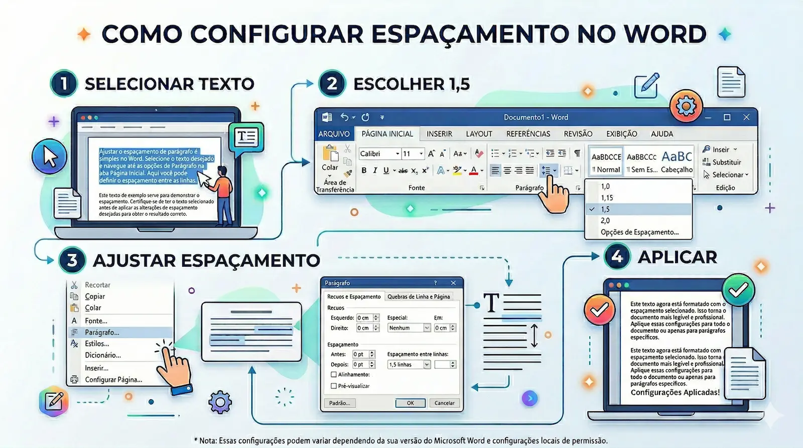 como configurar espaçamento ABNT no Word com opção 1,5 e ajustes avançados
