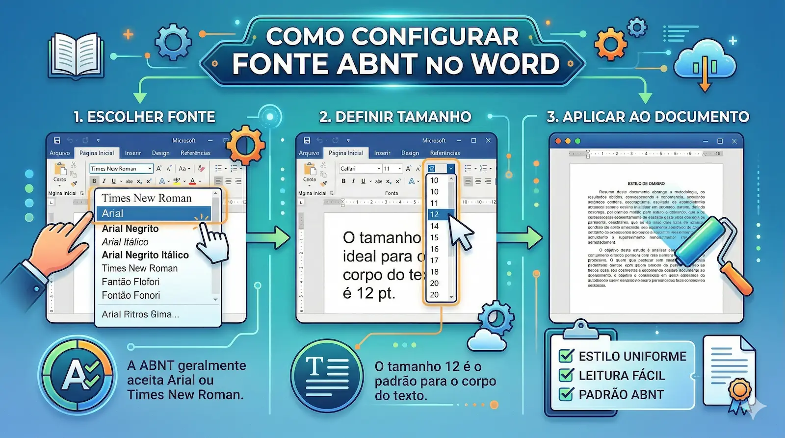como configurar fonte ABNT no Word com Arial ou Times New Roman tamanho 12