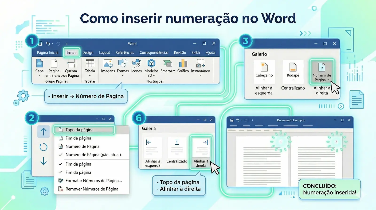como inserir número de página no Word no topo à direita conforme ABNT