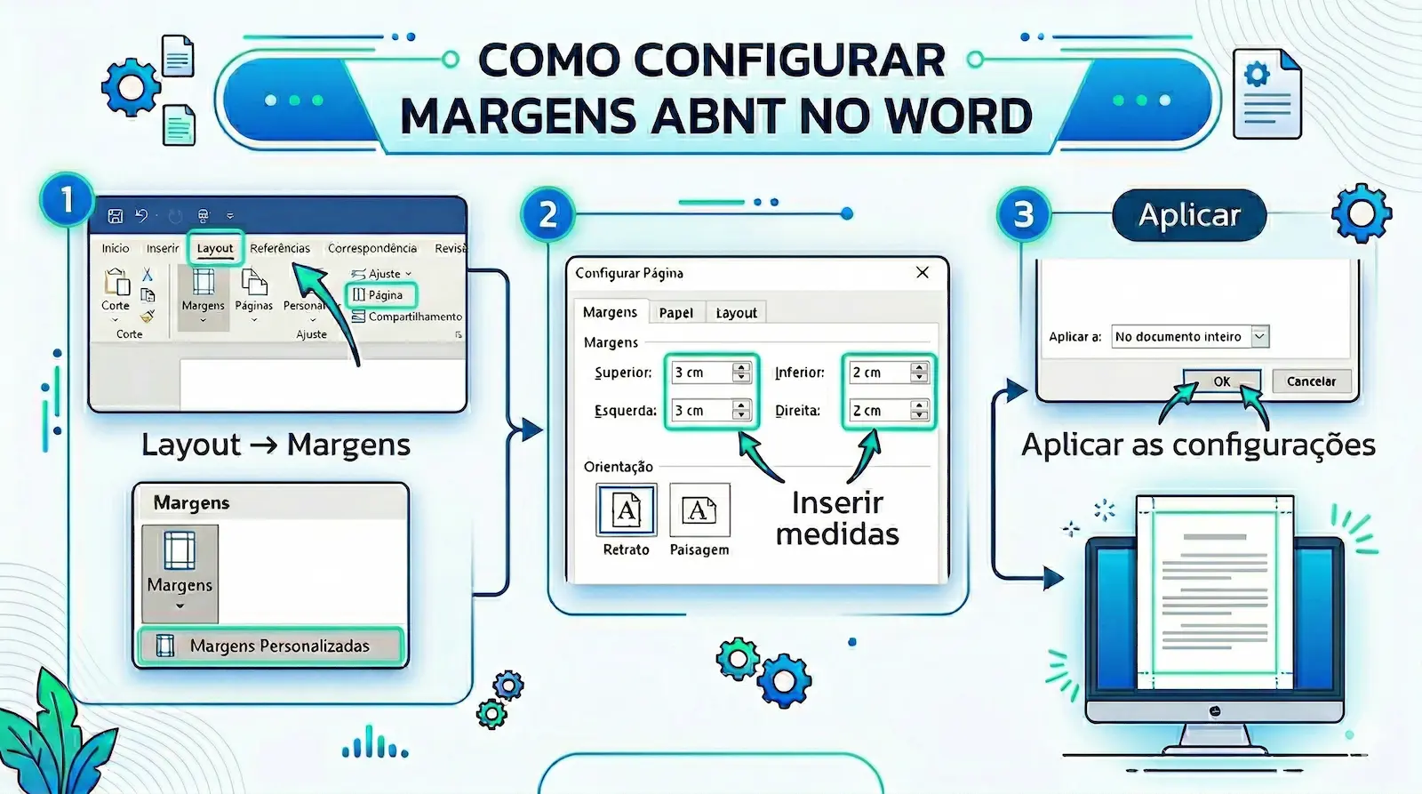 como configurar margens ABNT no Word com layout margens personalizadas e medidas corretas