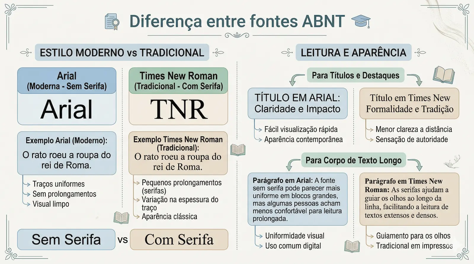 comparação entre fontes Arial e Times New Roman no padrão ABNT