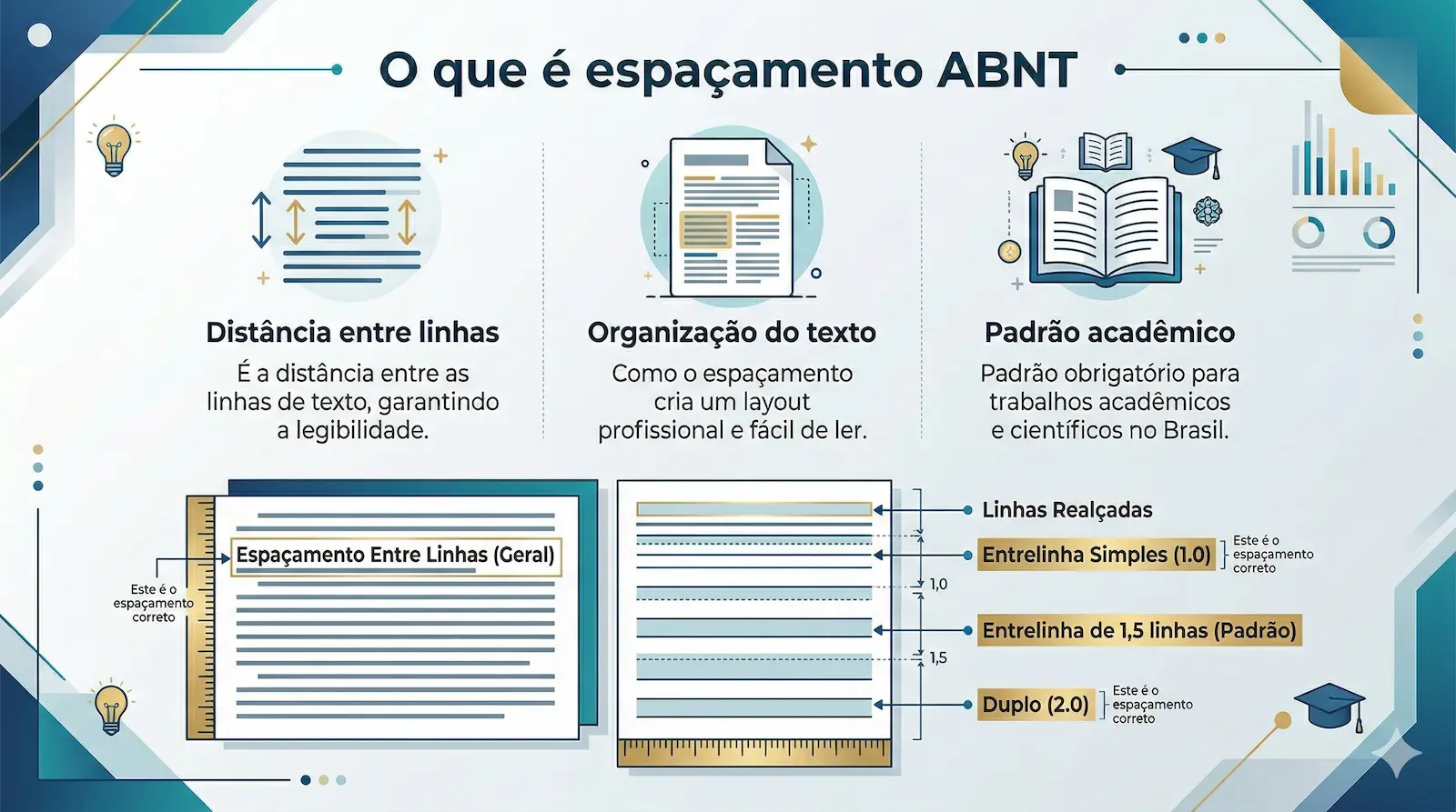 espaçamento ABNT mostrando distância entre linhas e organização do texto acadêmico