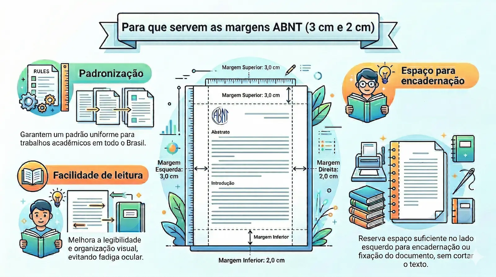 função das margens ABNT na padronização leitura e encadernação de trabalhos acadêmicos
