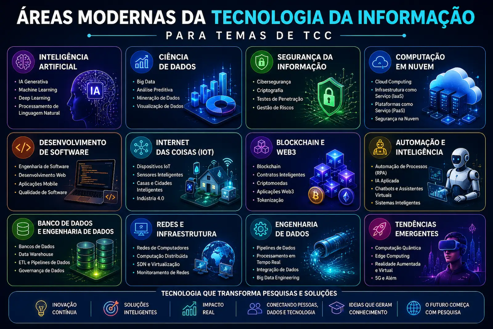 Áreas modernas da Tecnologia da Informação para temas de TCC