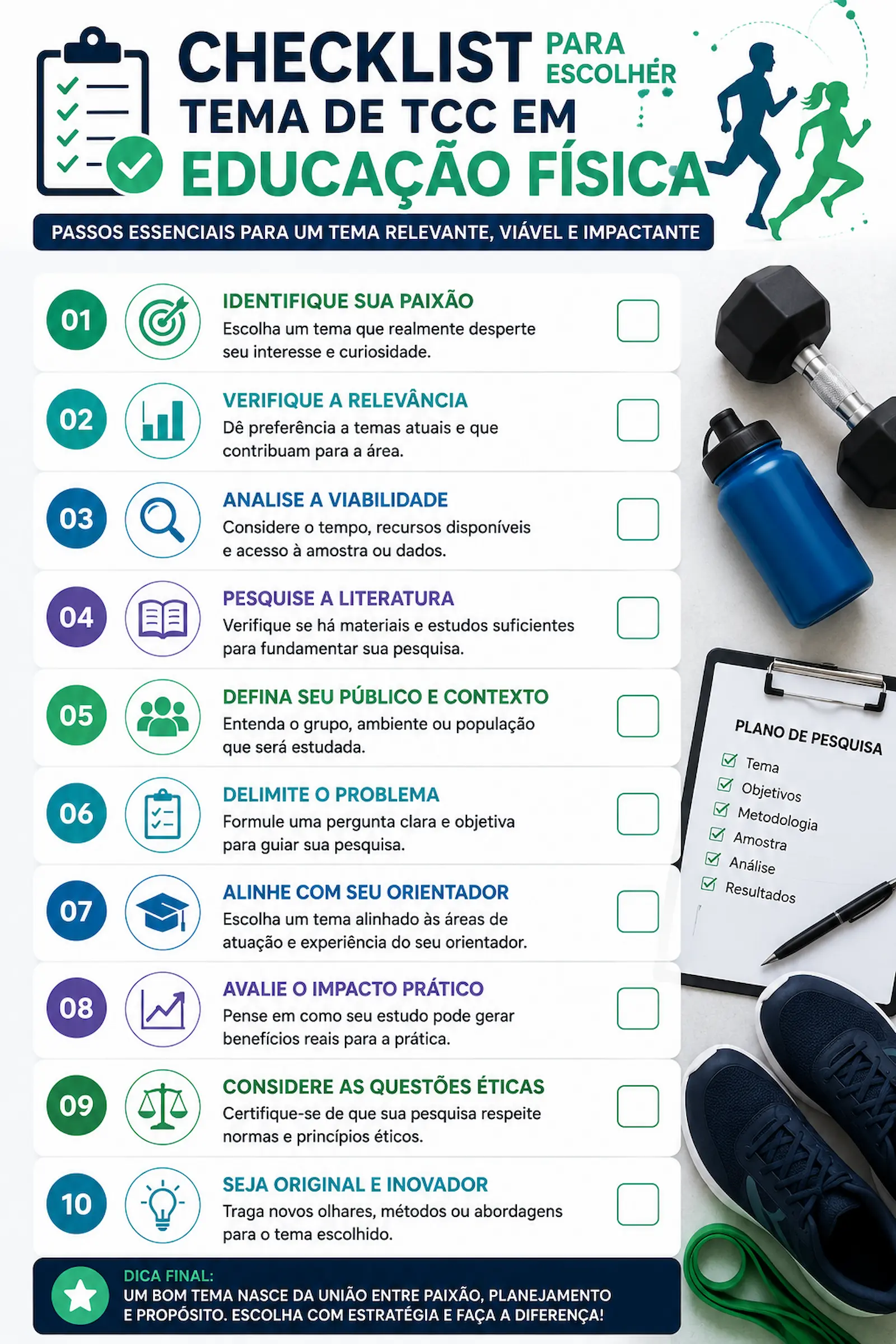 Checklist para escolher tema de TCC em Educação Física