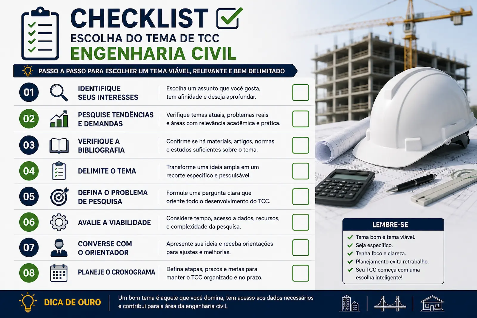Checklist para escolher tema de TCC em engenharia civil