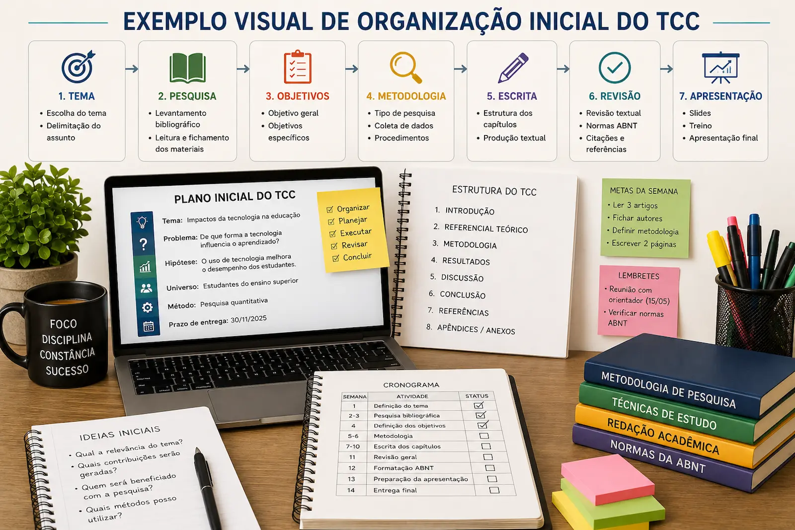 Exemplo visual de organização inicial do TCC