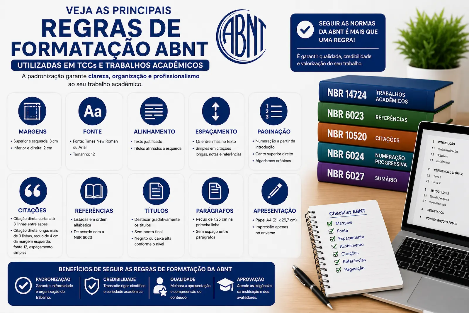 principais regras de formatação ABNT para trabalhos acadêmicos