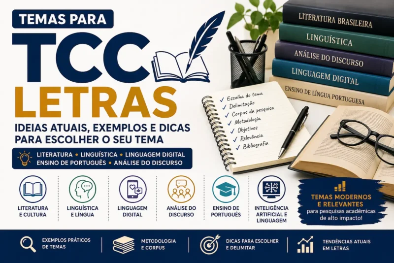 Temas para TCC Letras: 120 ideias atuais e exemplos para escolher seu tema