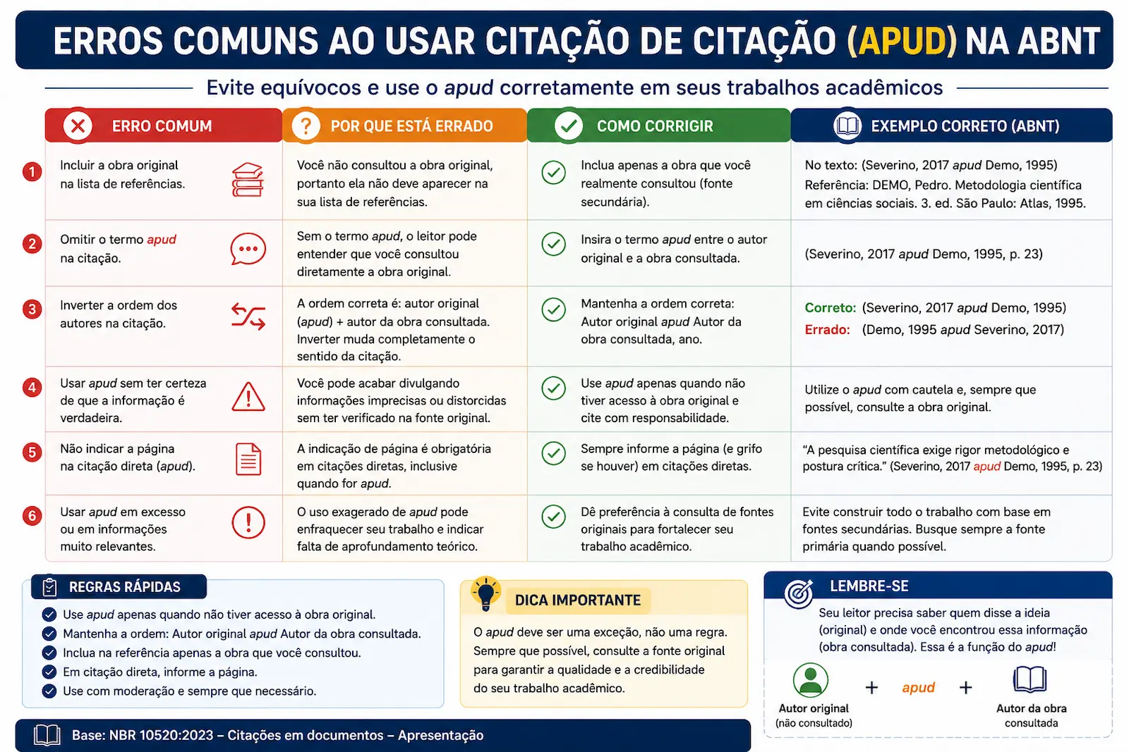 Erros comuns ao usar citação de citação ABNT apud em trabalhos acadêmicos