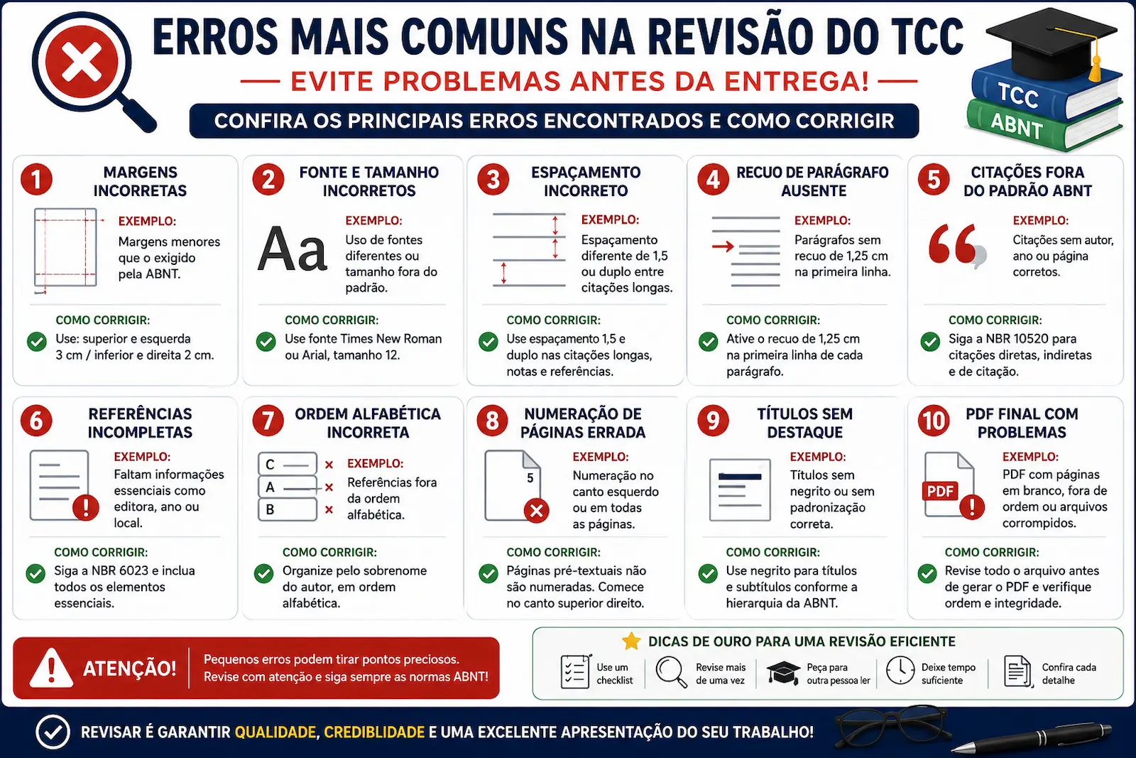 Erros e conferências na revisão de referências figuras quadros e tabelas em TCC ABNT