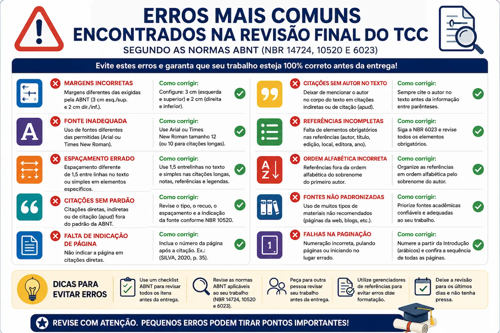 Erros mais comuns encontrados na revisão final do TCC segundo as normas ABNT