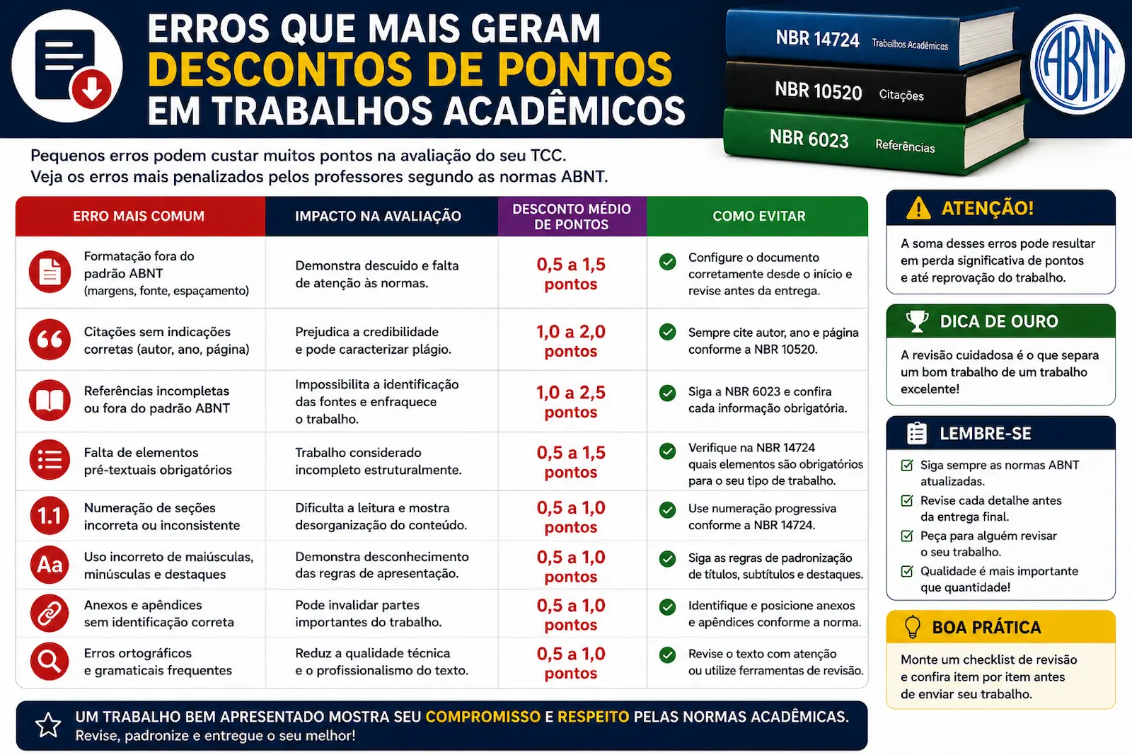 erros que mais geram descontos de pontos em trabalhos acadêmicos