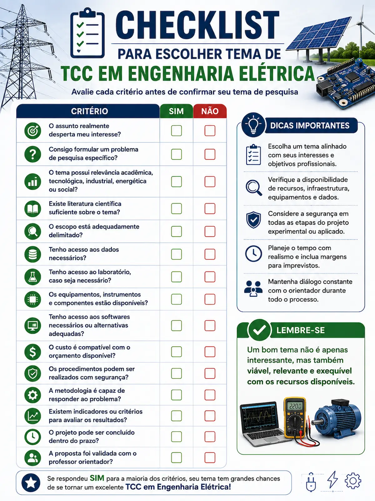 Checklist para escolher tema de TCC em Engenharia Elétrica