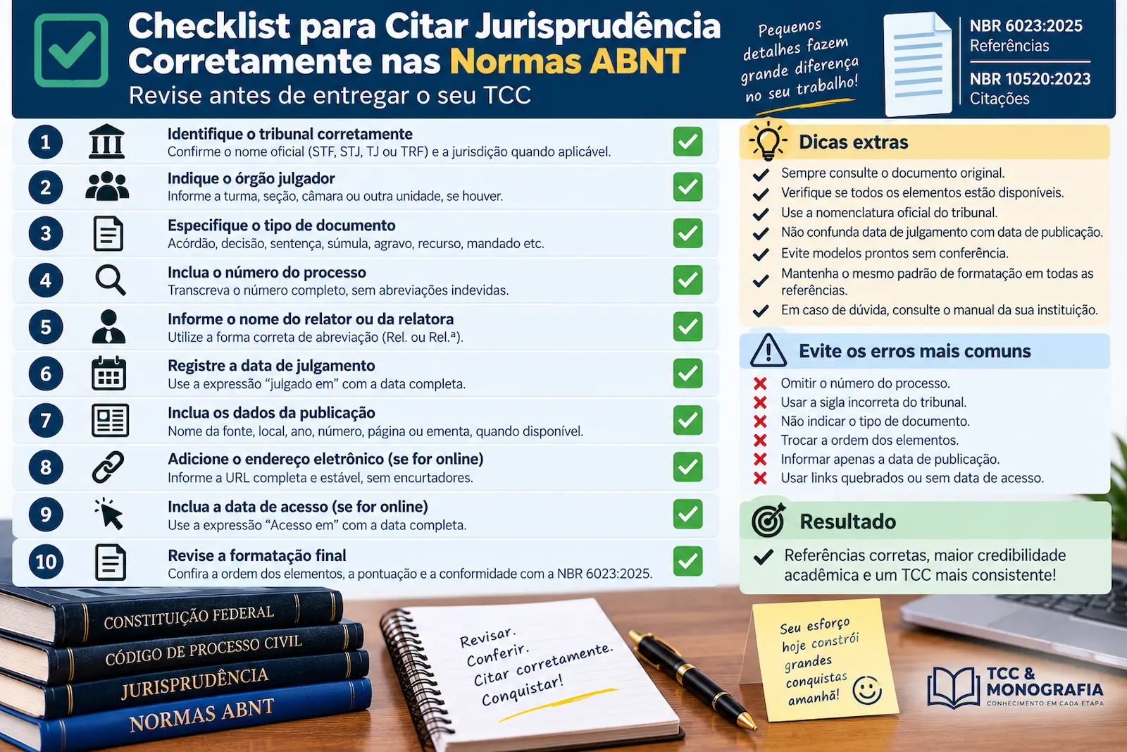 Checklist para citar jurisprudência corretamente nas normas ABNT antes de entregar o TCC