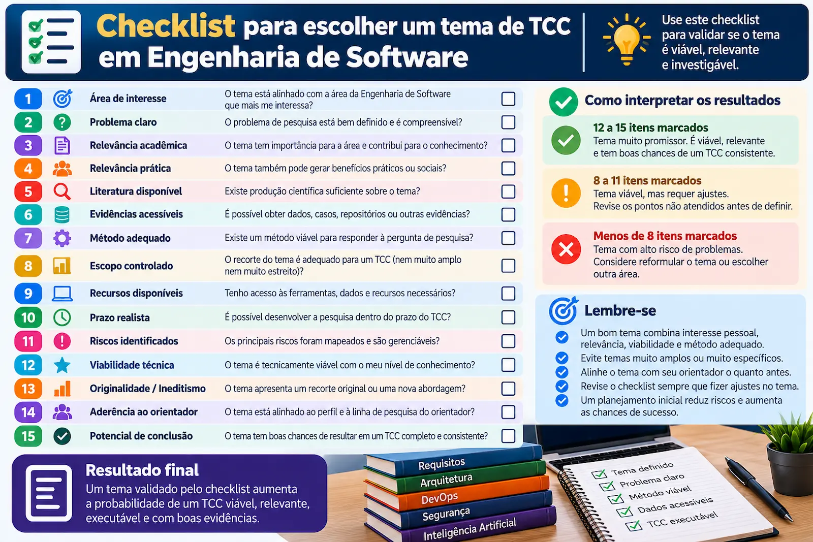 Checklist para escolher um tema de TCC em Engenharia de Software
