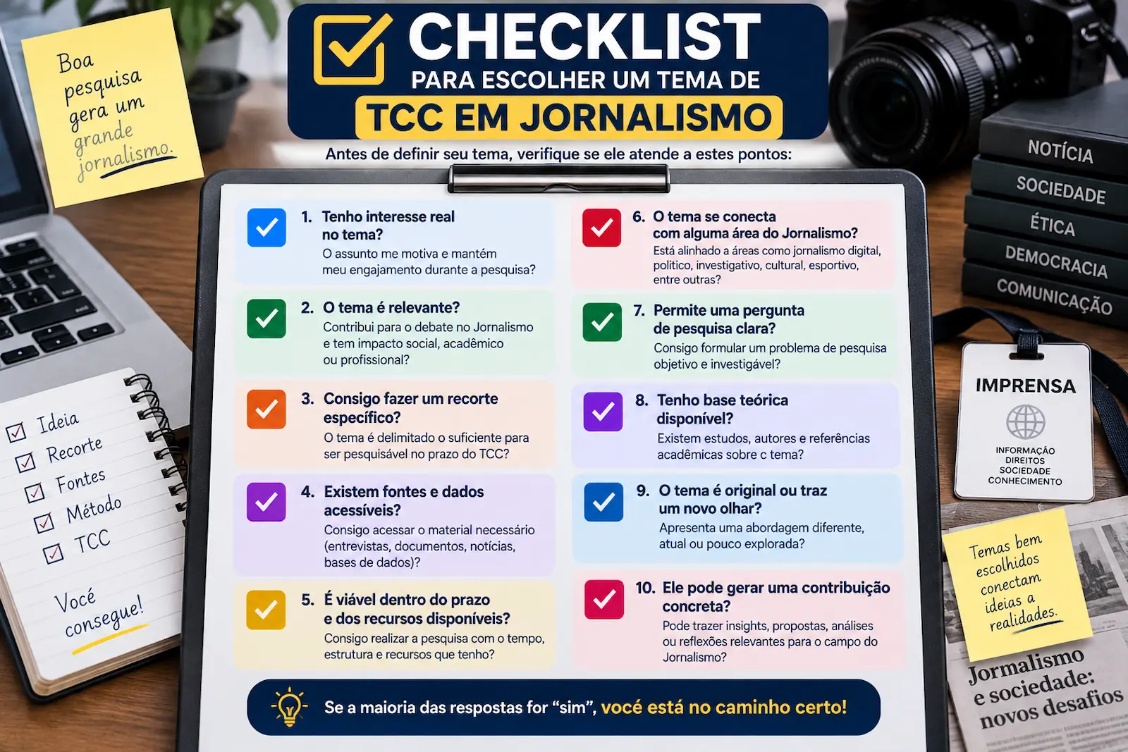 Checklist para escolher um tema de TCC em Jornalismo