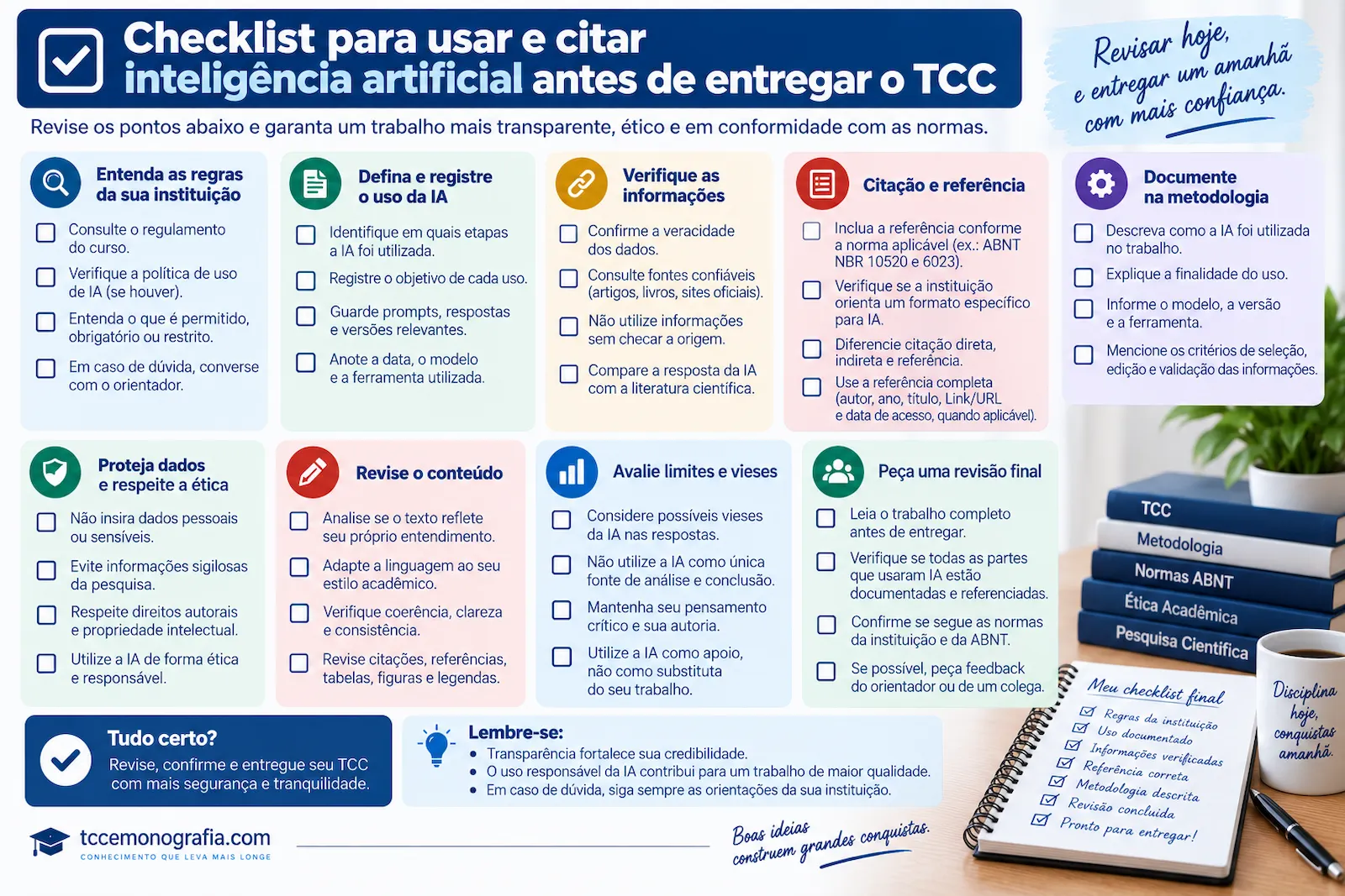 Checklist para usar e citar inteligência artificial antes de entregar o TCC