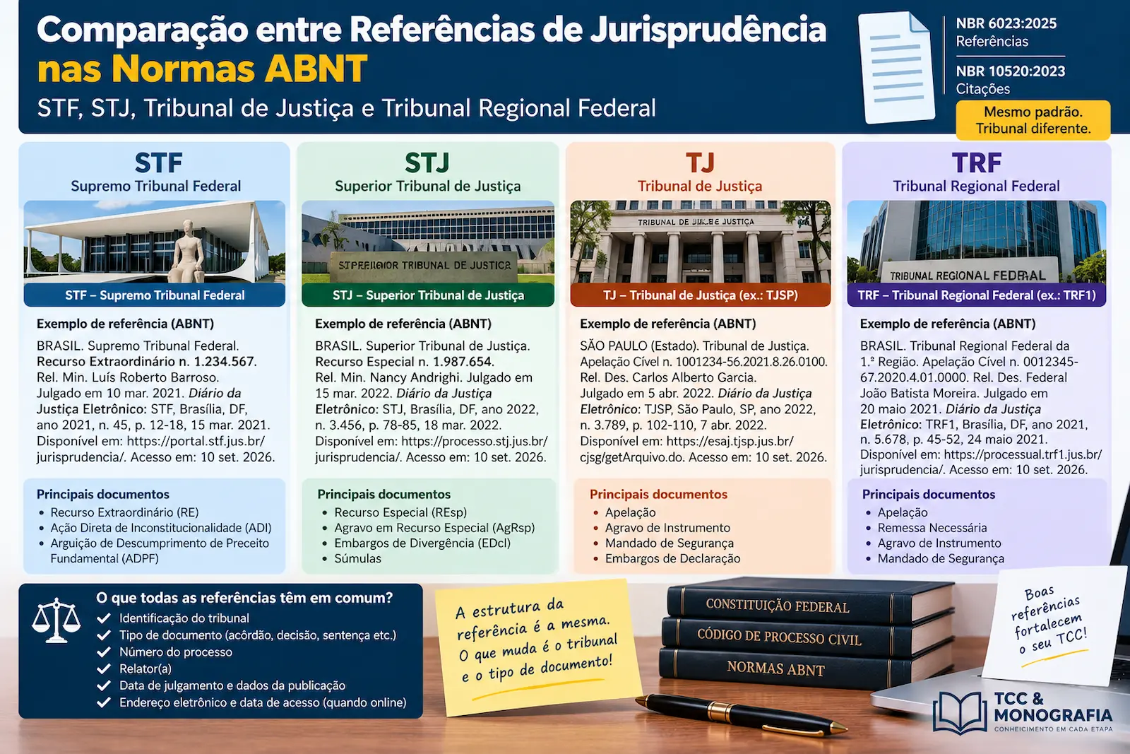 Comparação entre referências de jurisprudência do STF STJ Tribunal de Justiça e Tribunal Regional Federal nas normas ABNT