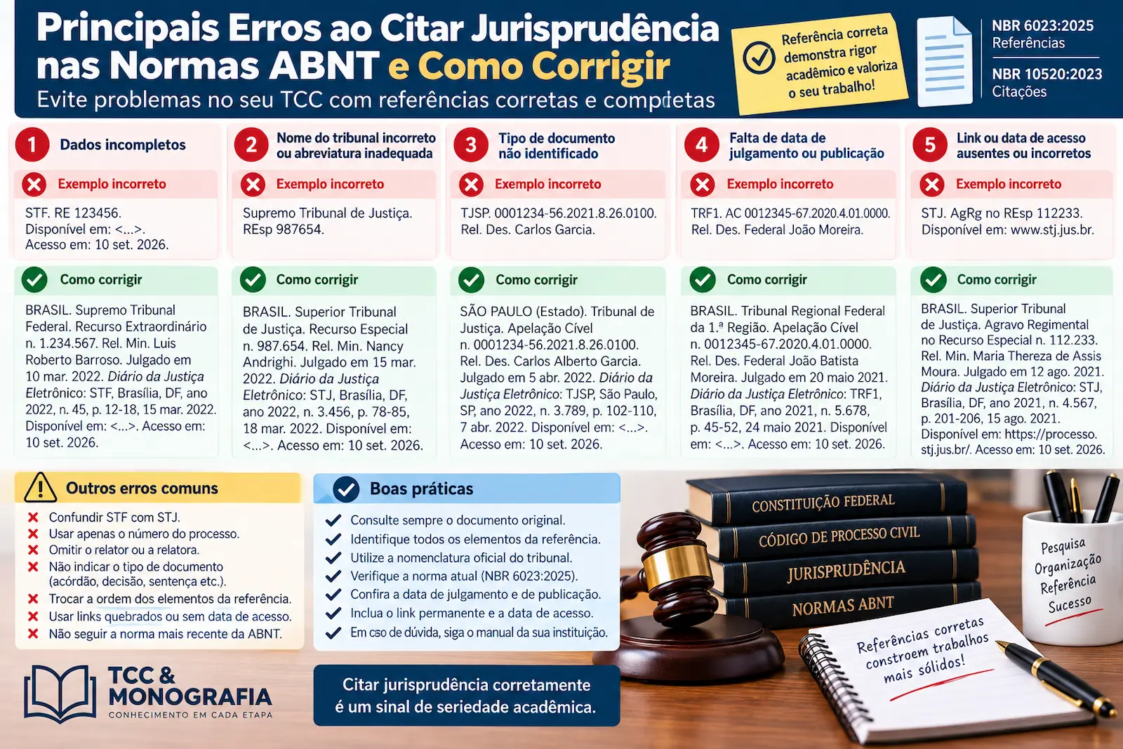 Principais erros ao citar jurisprudência nas normas ABNT e como corrigir referências de decisões judiciais