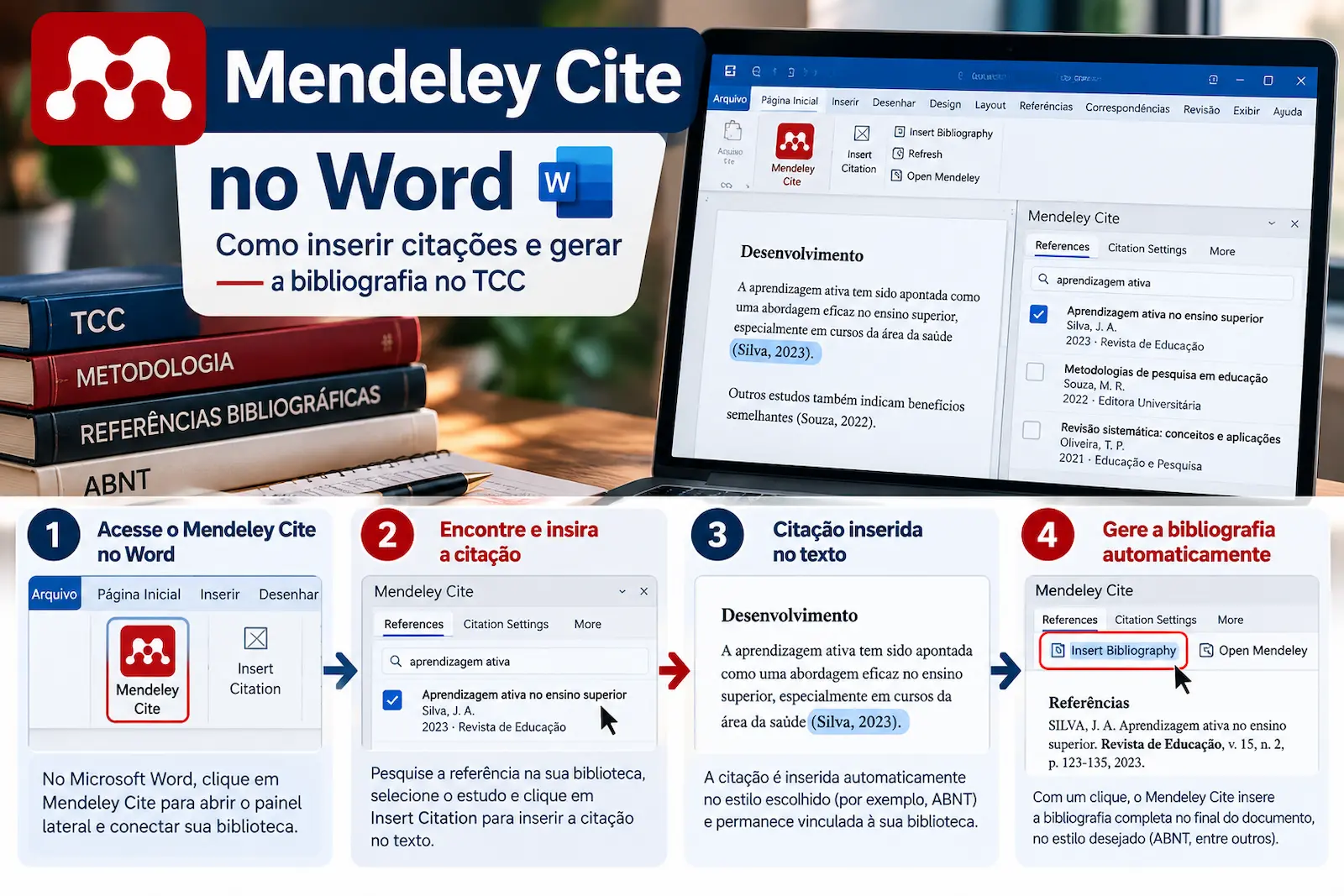 Como usar Mendeley Cite no Word para inserir citações e gerar bibliografia no TCC