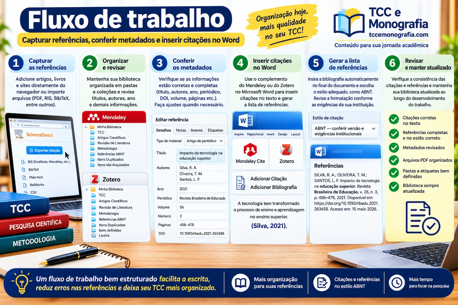 Fluxo de trabalho: capturar referências, conferir metadados e inserir citações no Word
